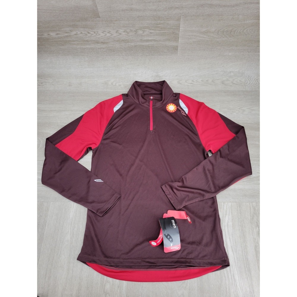 NWT Saucony EPIC 1/4 Zip Running Pullover Men's M Brown Red Performance‎